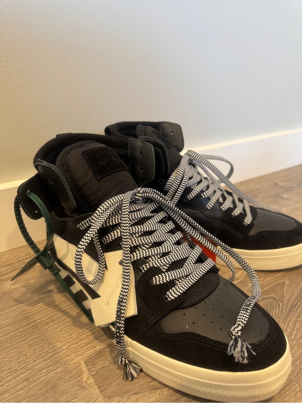 Men's “OFF WHITE” Black High-Top Sneakers with White Contrast Sole